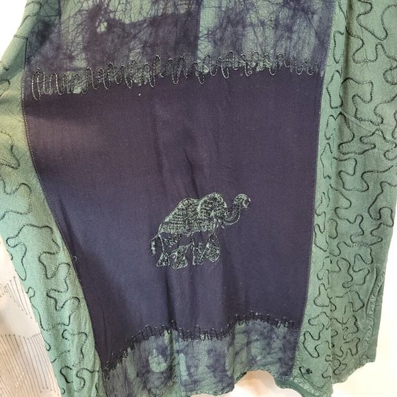 Women's Green Tie-dye & Embroidered Bohemian Elephant Dress One Size - Picture 7 of 10